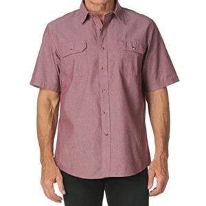 Wrangler Men’s Button down shirt Chambray Cotton blend shortsleeve Red 3XL